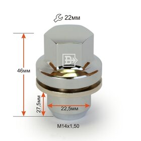 Болты, гайки, шпильки Гайка 734648 Cr 14x1.5 Прессшайба  22 ключ